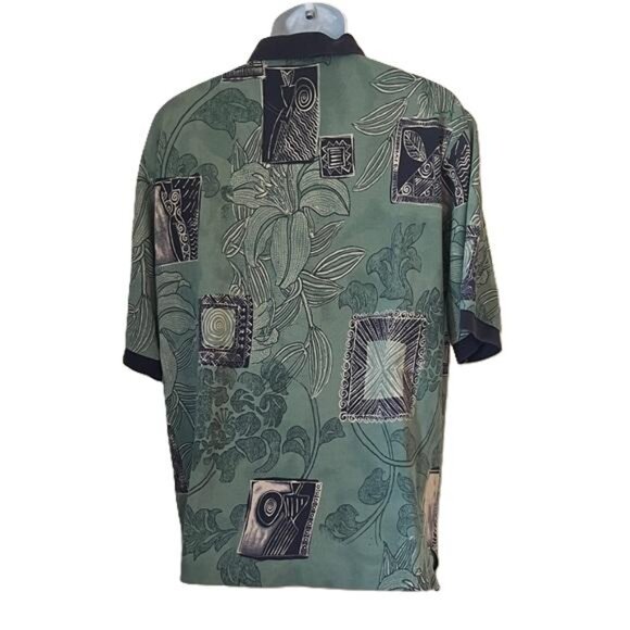 Vintage Thomas E. Wilson Men's 90's Blue and Light Green Floral Polo Shirt, XL - Picture 5 of 7